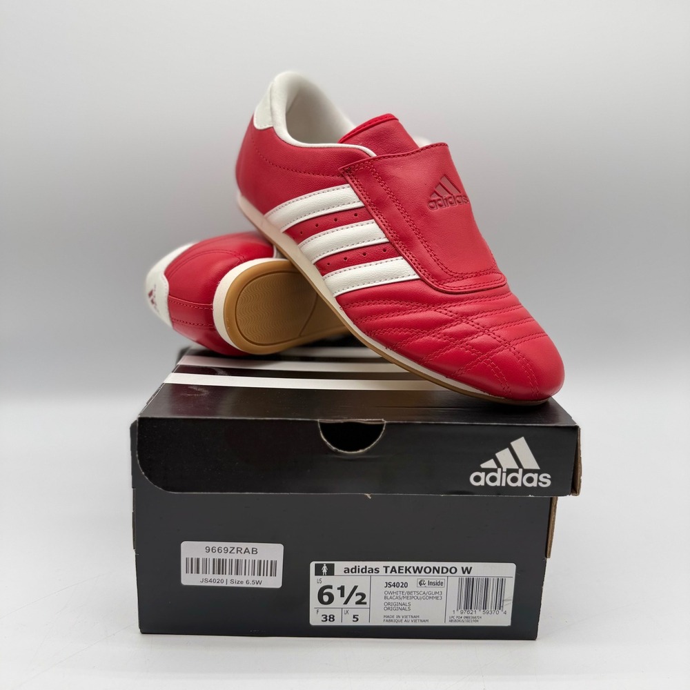 Adidas Taekwondo W Womens 6.5 Red White Leather Slip On Sneakers *NEW W/Box*